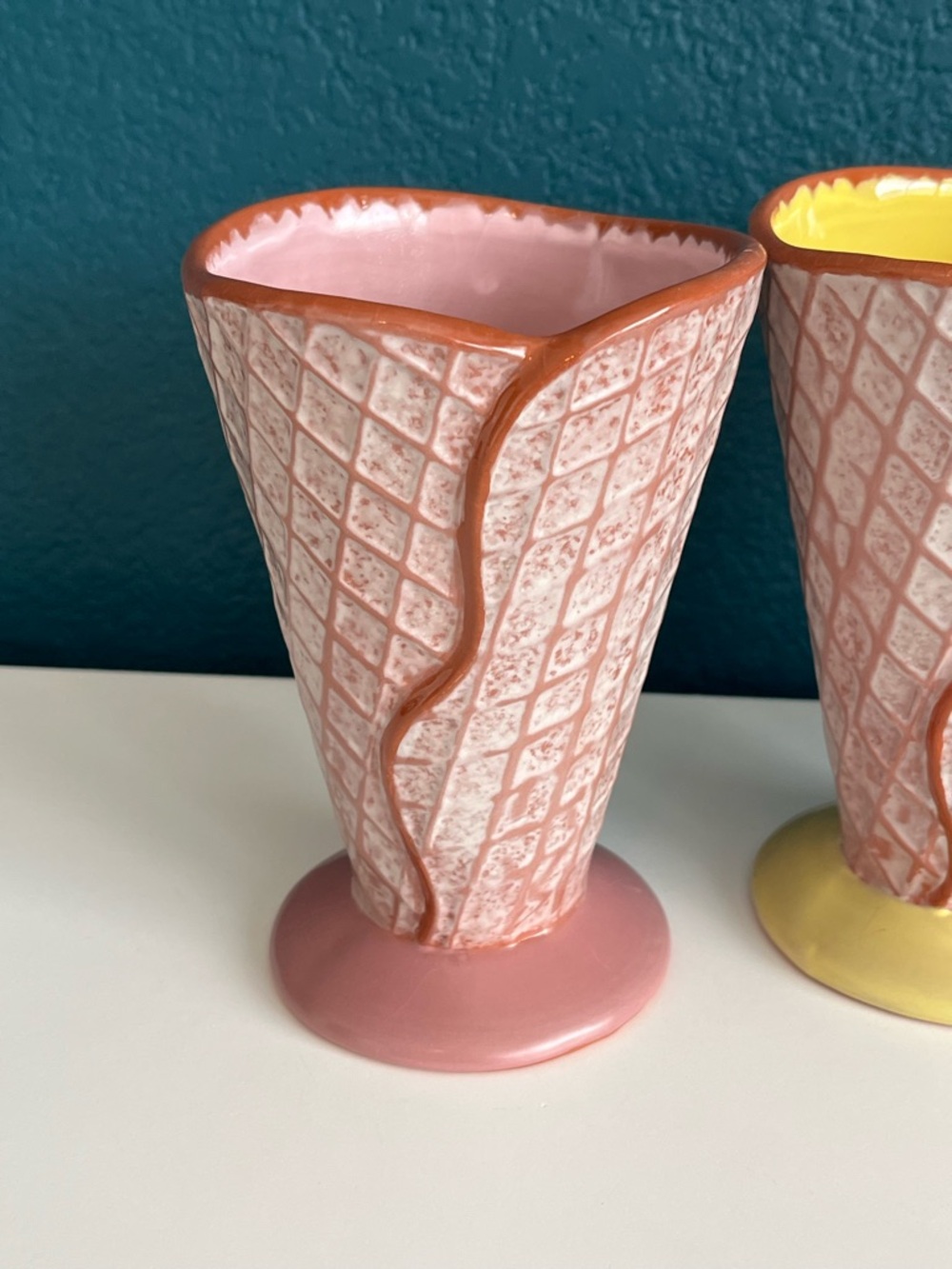 Vintage Hallmark Ceramic Ice Cream Waffle Cone Sundae Cups x3 - Picture 2 of 9